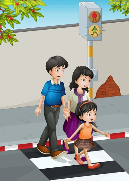Een familie oversteken van de straat — Stockvector