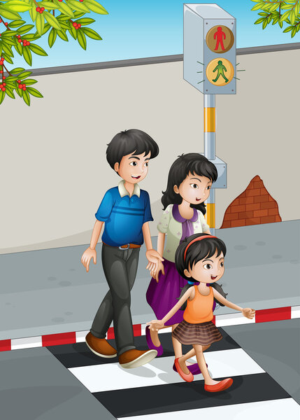 Семья, переходящая улицу

