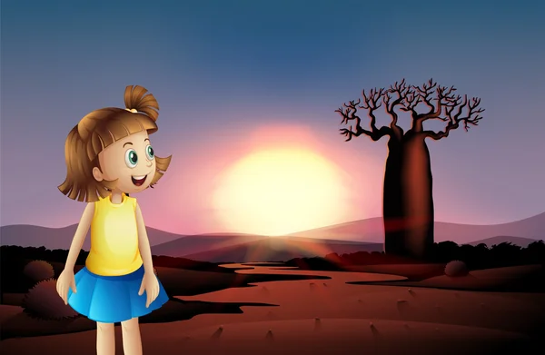 A small girl at the desert wearing a blue skirt — Stock Vector