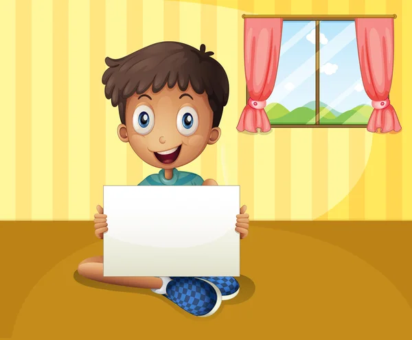 A boy sitting at the floor with an empty signboard — Διανυσματικό Αρχείο