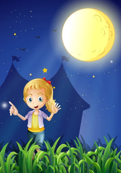 A girl under the bright fullmoon — Stock Vector