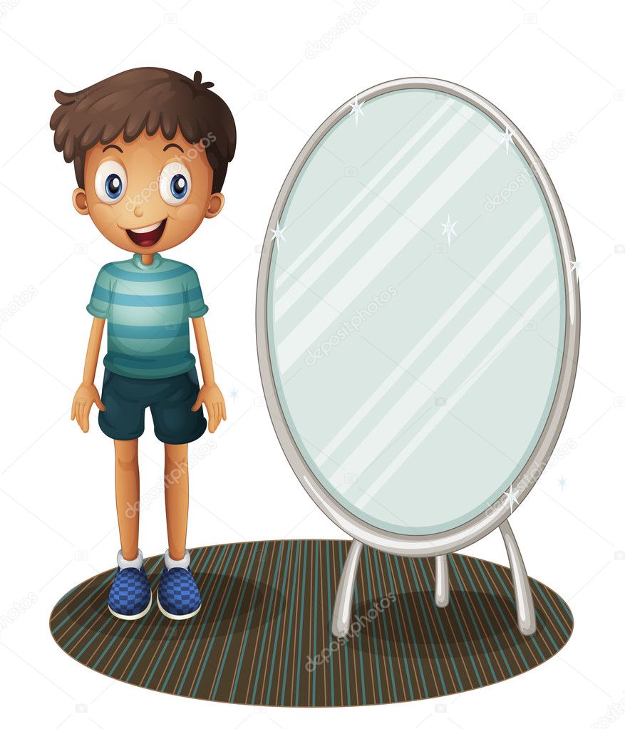 A boy standing beside the mirror Stock Vector by ©interactimages 29864423, image size:877x1023