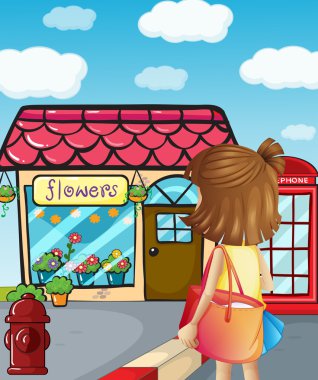 A young girl going to the flowershop clipart