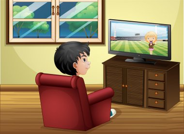 genç bir çocuk oturma odasında TV izliyor