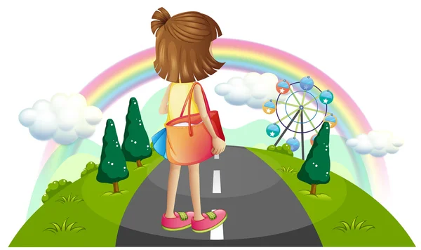 A young girl standing in the middle of the street — Stock Vector