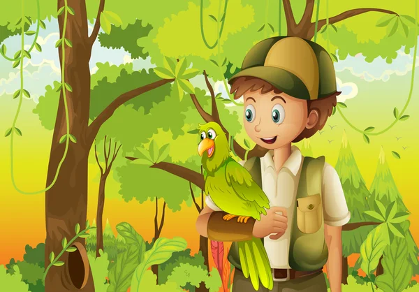 A young boyscout with a parrot — Stock Vector