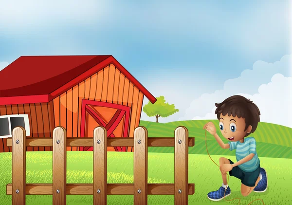 Chlapec drží lano na farmě — Stockový vektor