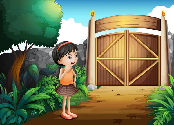 Ein bewachter Hof mit einem jungen Mädchen — Stockvektor