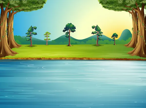 Un bosque con un río — Vector de stock