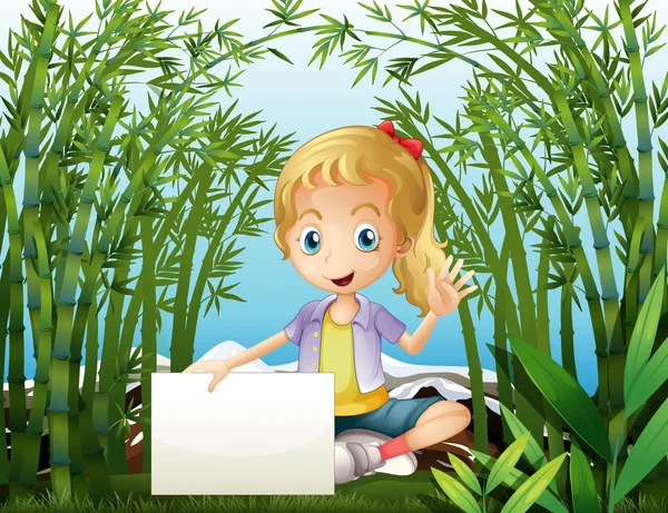 持有空标志一个年轻女孩的雨林 — 图库矢量图片