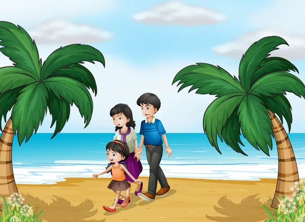 A family walking at the beach — Stock Vector