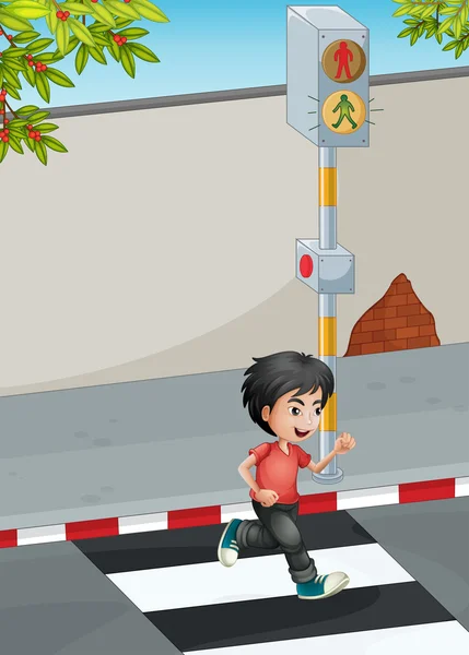 A boy running while crossing the street — Stock Vector