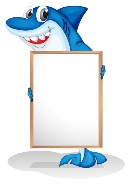 A smiling shark holding an empty whiteboard — Stock Vector