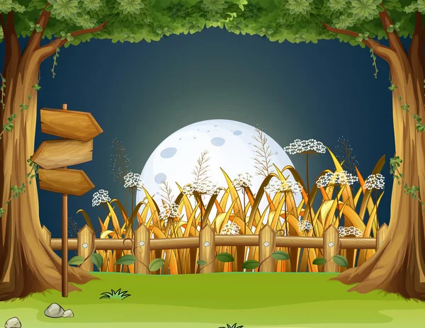 Une forêt avec des flèches en bois — Image vectorielle