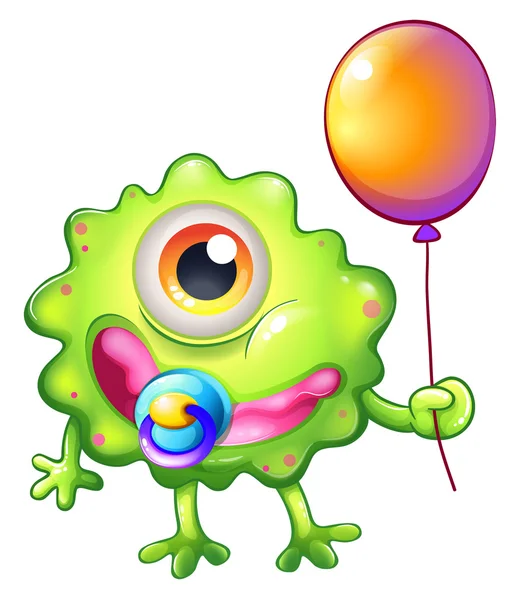 Zielony potwór dziecko z balonem — Wektor stockowy