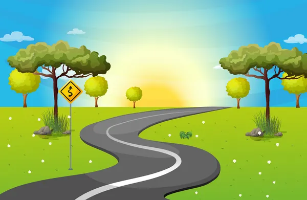A long and winding road at the forest — Stock Vector