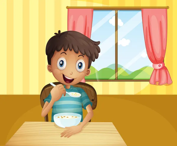 Ein Junge isst Getreide im Haus — Stockvektor