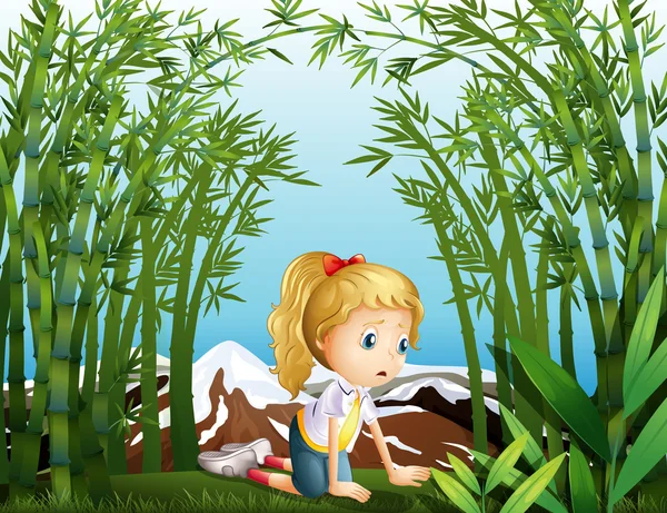 A sad girl at the bamboo forest — Stock Vector
