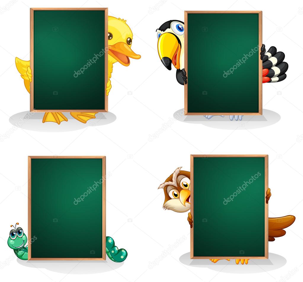 Empty green boards with animals at the back