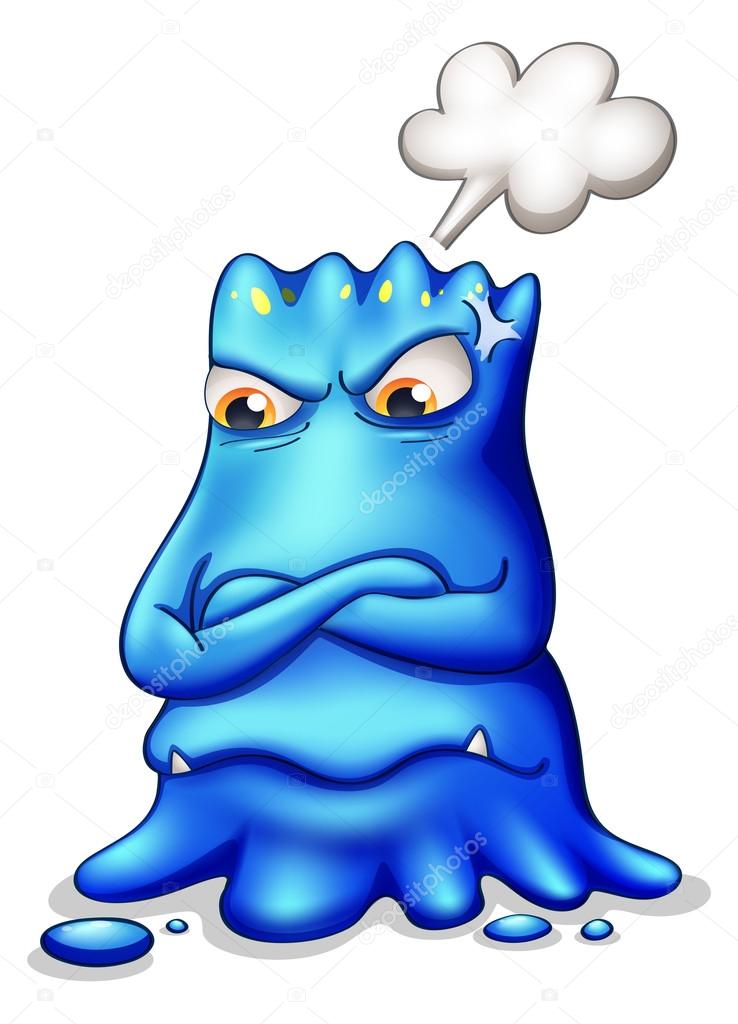 A frustrated blue monster with an empty callout