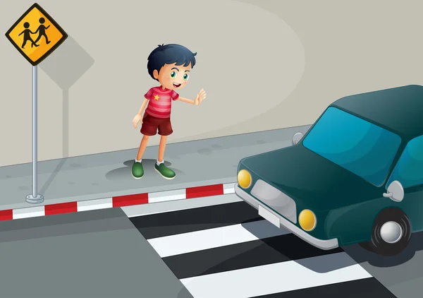 A boy stopping the car — Stock Vector