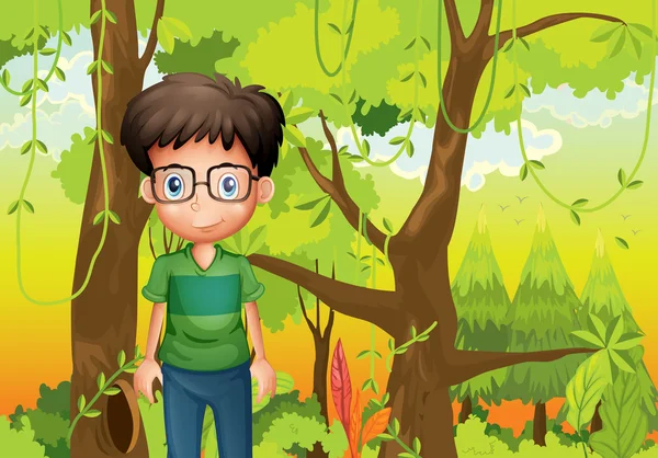 Un bosque con un niño con gafas — Archivo Imágenes Vectoriales