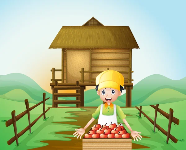 사과 수확 하는 농부 — 스톡 벡터