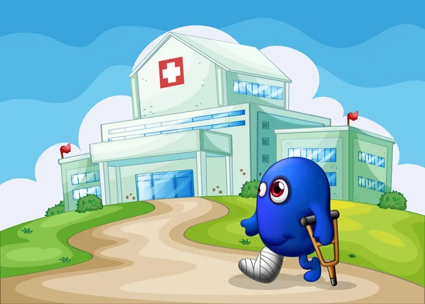 Un monstruo azul herido yendo al hospital — Vector de stock