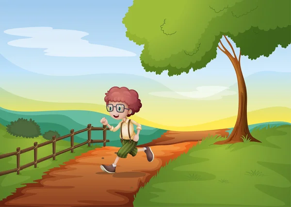 A boy running hurriedly at the farm — Stock Vector