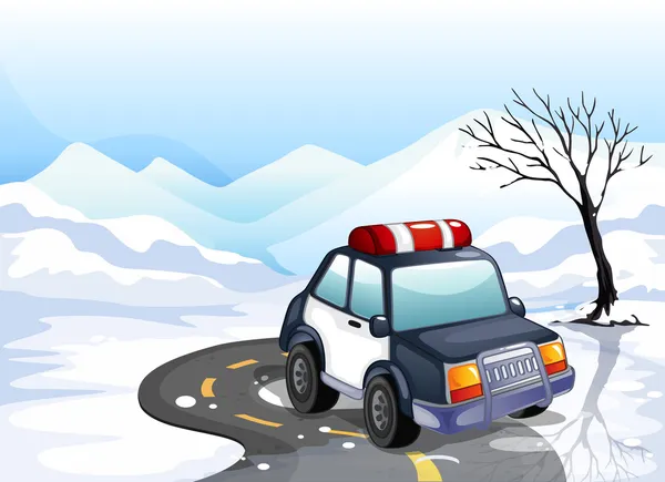 En patrull bil i den snöiga marken — Stock vektor