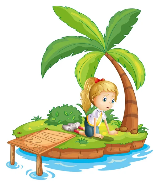 A sad girl in the island watching the water — Stock Vector