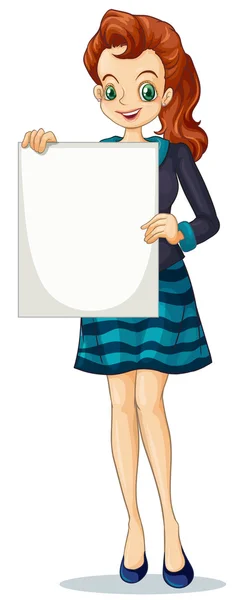 A young businesswoman holding an empty signage — Stock Vector