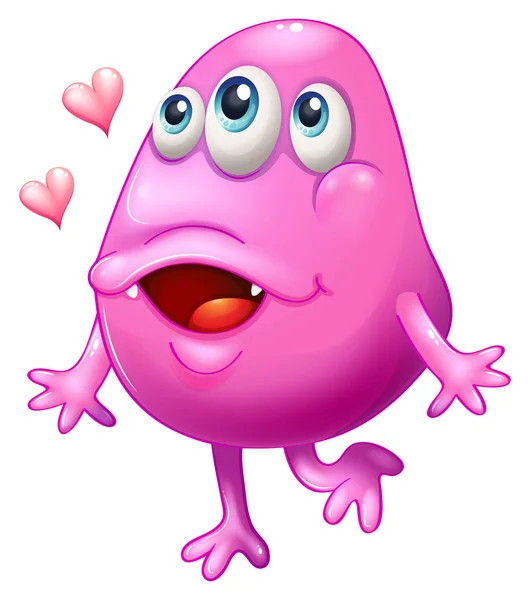 A pink monster with two hearts — Stock Vector