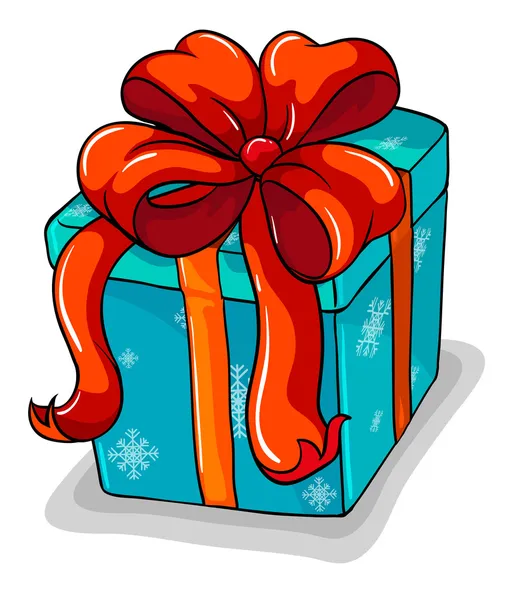 Un cadeau bleu avec un ruban rouge — Image vectorielle