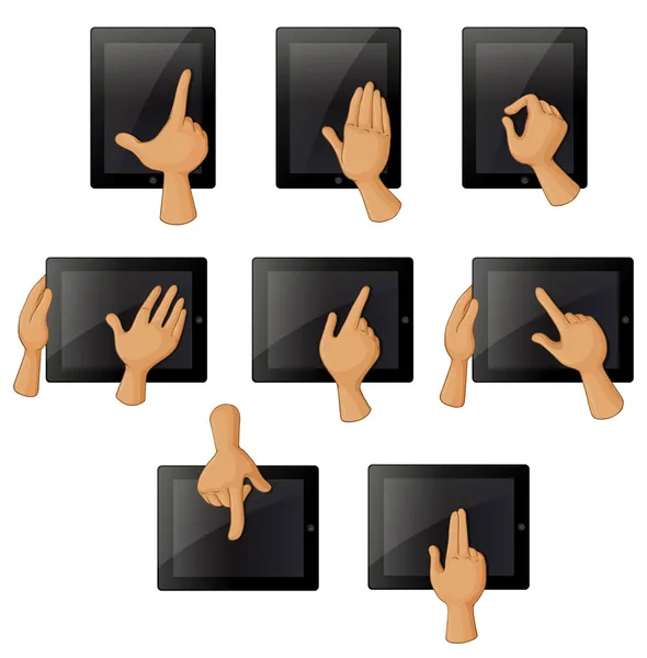 Different hand gestures when using a gadget — Stock Vector