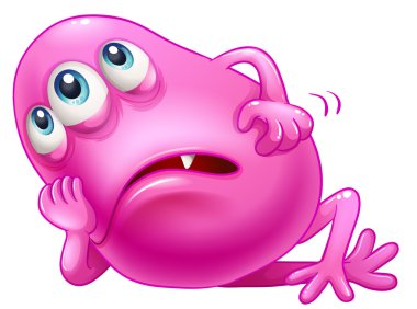 sıkılmış bir üç gözlü pembe canavar