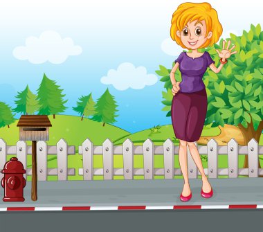 Street ahşap posta kutusunun yanında bir kadın