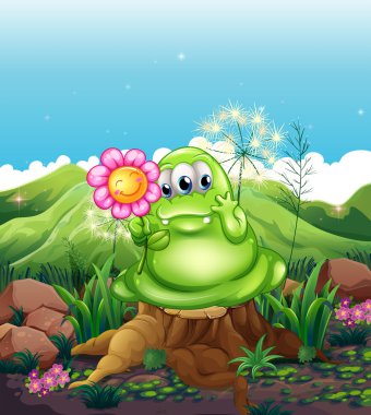 bir canavar ile çiçek ayakta güdük yukarıda