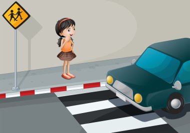 A little girl at the pedestrian lane clipart