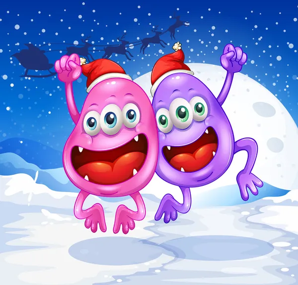 Two monsters celebrating christmas — Stock Vector