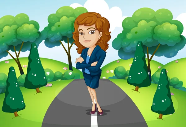 A businesswoman standing in the middle of the street — Stock Vector