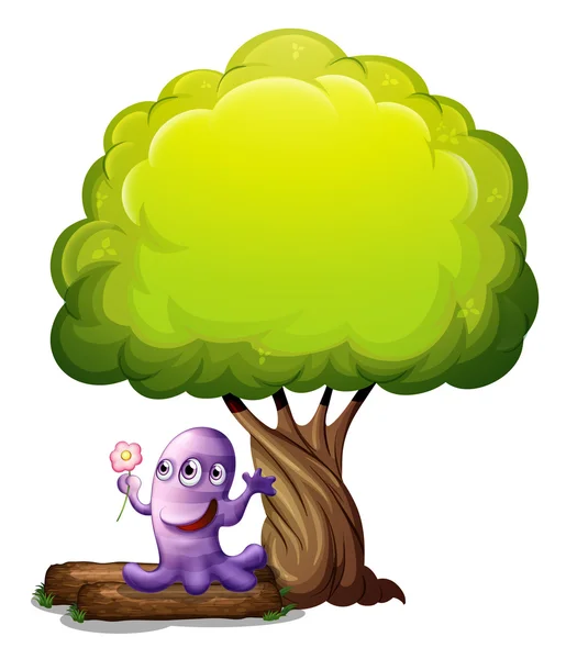 Un monstre avec une fleur debout sous le grand arbre — Image vectorielle