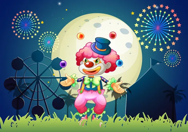 A clown juggling in front of the carnival — Stock Vector