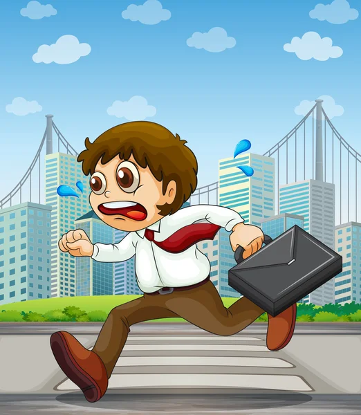 A businessman running with a case in his hand — Stock Vector