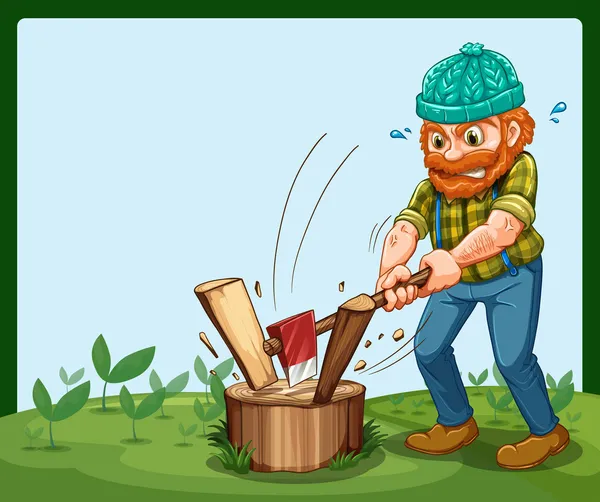 A lumberjack chopping the wood — Stock Vector
