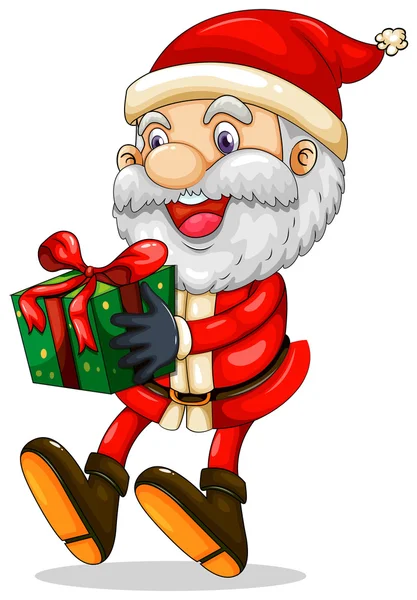 A smiling Santa holding a present for Christmas — Stock Vector