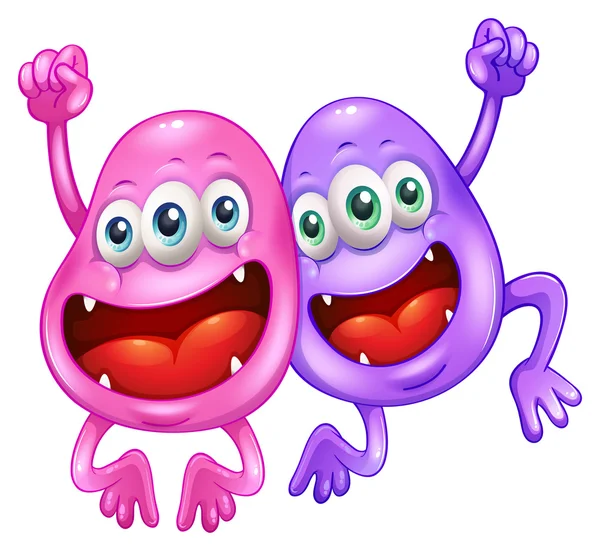 Two monsters happy of their teamwork — Stock Vector
