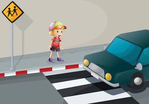 Een jonge jongen in het voetgangers lane — Stockvector