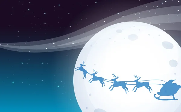 Père Noël voyageant avec ses rennes — Image vectorielle