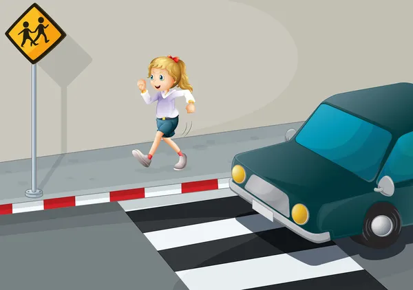 A girl running at the streetside — Stock Vector